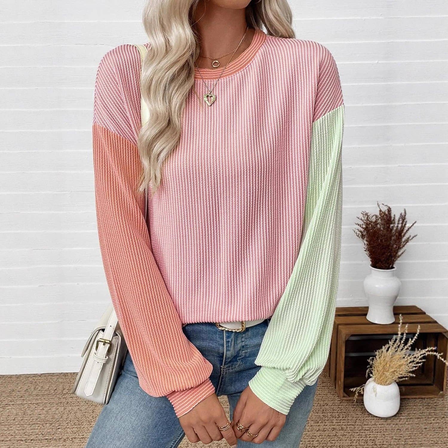Masyal – wholesale Sweatshirt – Women's – Autumn Winter Casual Color Block Pullover Sweatshirt6