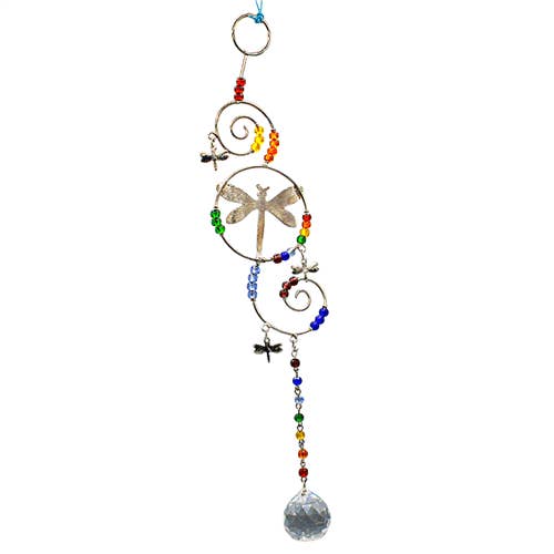 Green Tree - Wholesale Suncatcher - WIRE HANGING CRYSTAL CHAKRA DRAGONFLY 13.25"
