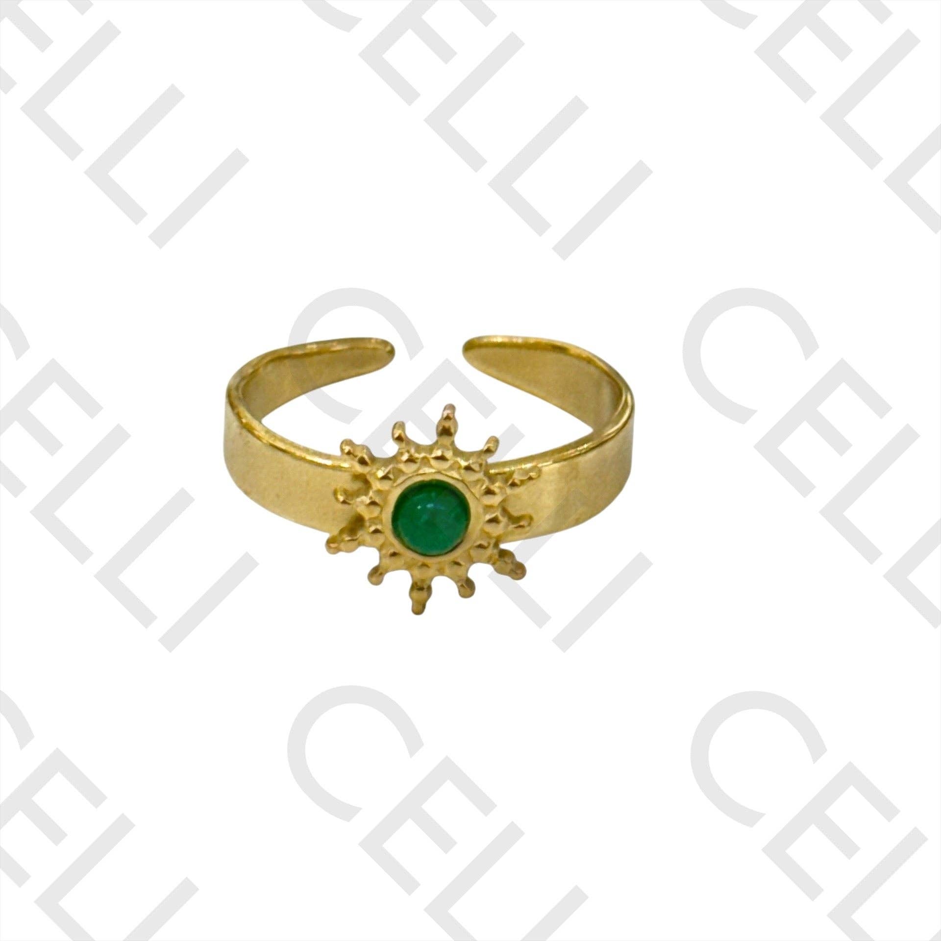 Celli Biju – Anel de banda por atacado – Anel de Aço - sol com pedras naturais1