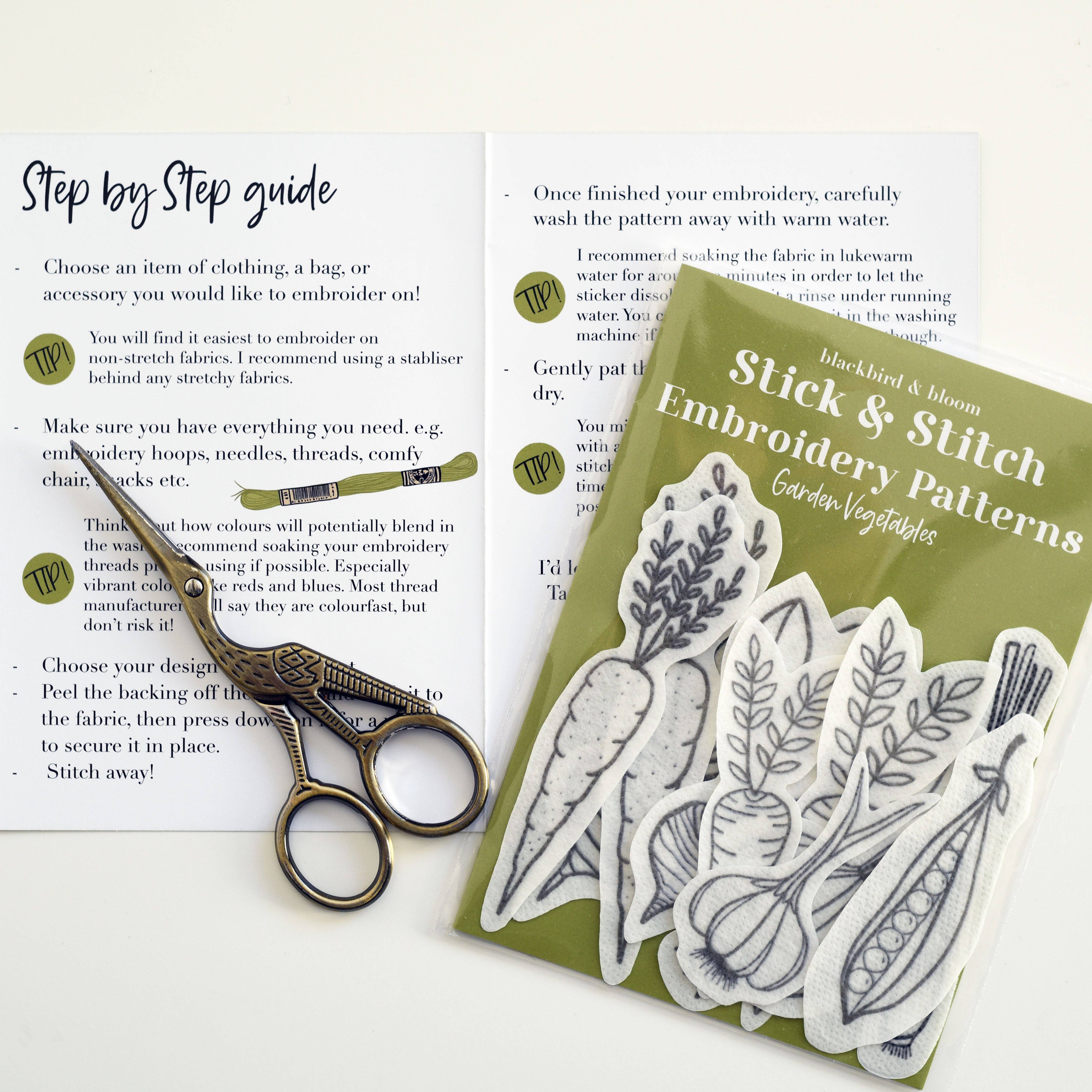 Blackbird & Bloom Embroidery - Wholesale Embroidery/Cross Stitch Supplies - Garden Vegetables Stick & Stitch Embroidery Patterns2