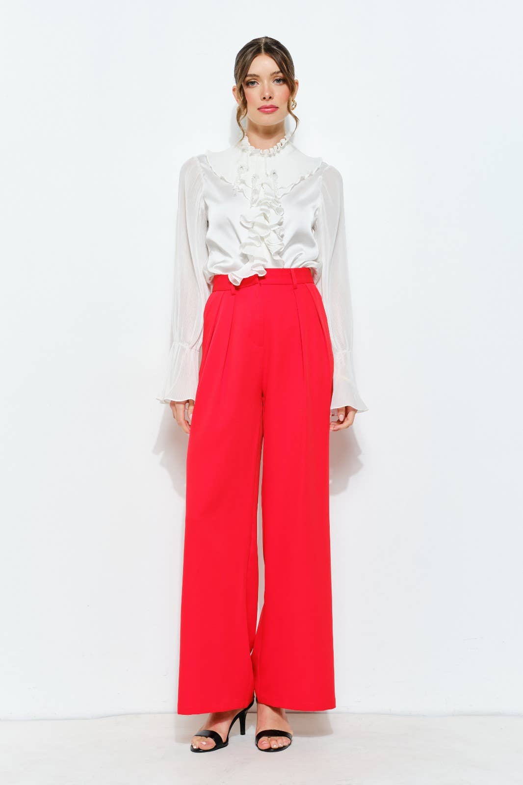 INA - Wholesale Blouse - Women's - Romantic Princess Pleated Satin Ruffled Blouse Top13