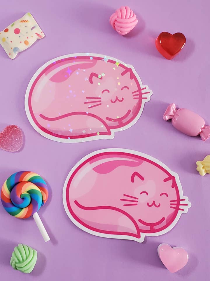 Vinyl Sticker | Jellybean Cat Pink Cute Cat Sticker for wholesale by StrangelyArranged