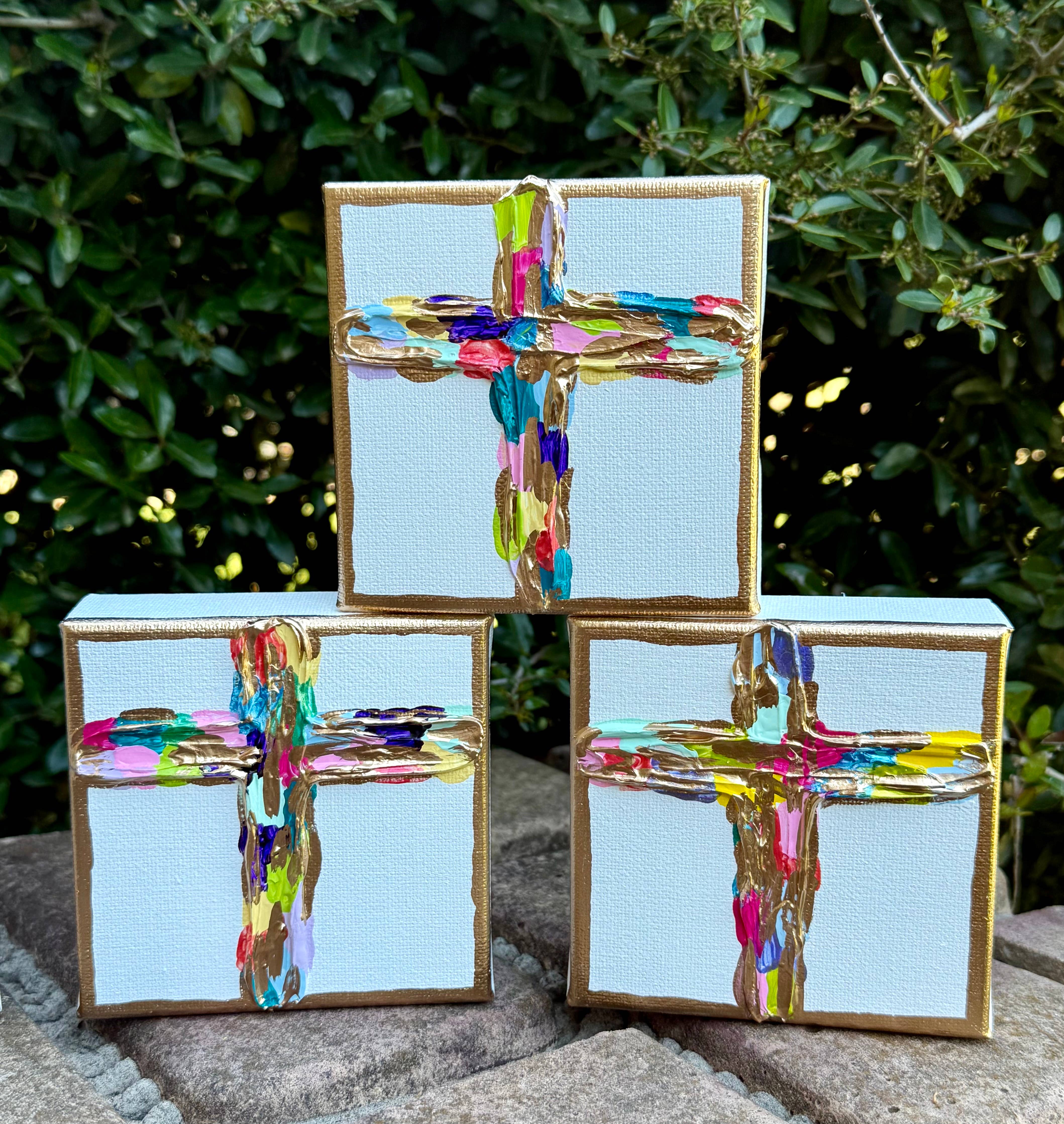 Framesaplenty - Wholesale Decorative Tabletop Object - Multicolored textured cross canvas1