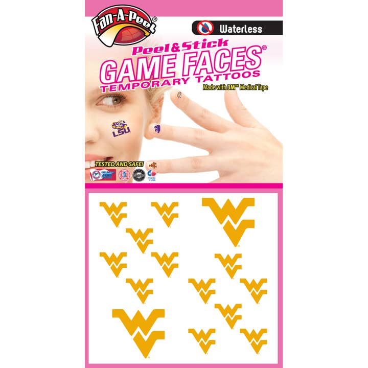 Tatuajes temporales Game Faces® de Virginia Occidental para venta al por mayor de Fanapeel / Gamefaces