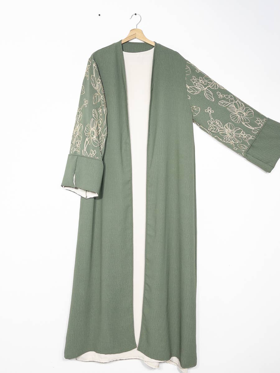 IDEAL OUTFIT – wholesale Top & skirt set – Women's – 2-piece set floral embroidery kimono abaya ref:en2511jazz7