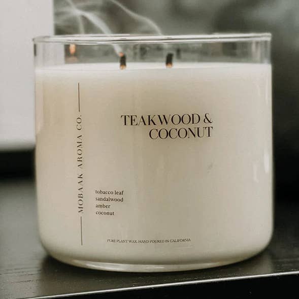 Teakwood & Coconut Candles for wholesale by Mobaak Aroma Co.