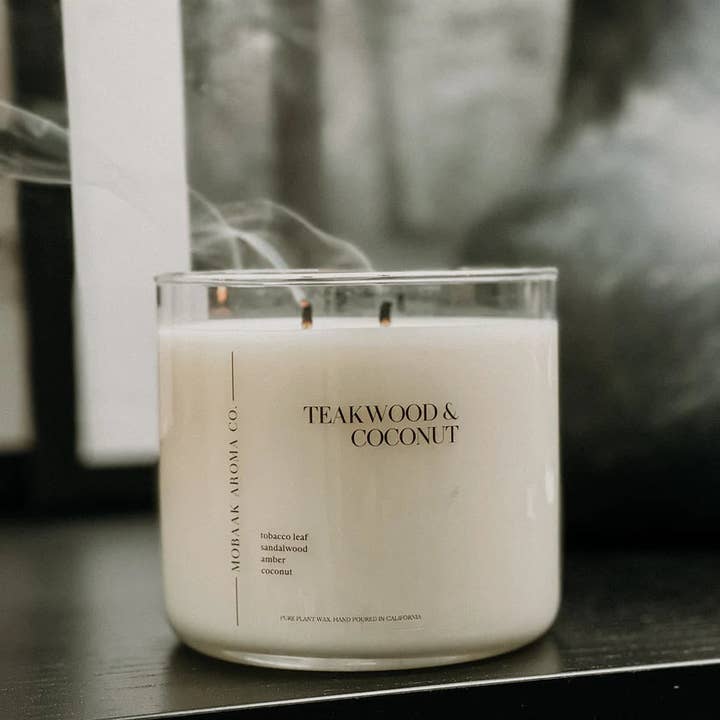 Teakwood & Coconut Candles for wholesale by Mobaak Aroma Co.