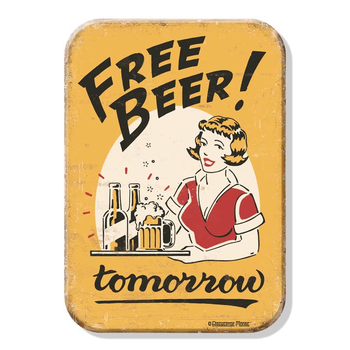 Magnet: Moore - Free Beer Metal wrapped with printed media for wholesale by Desperate Enterprises
