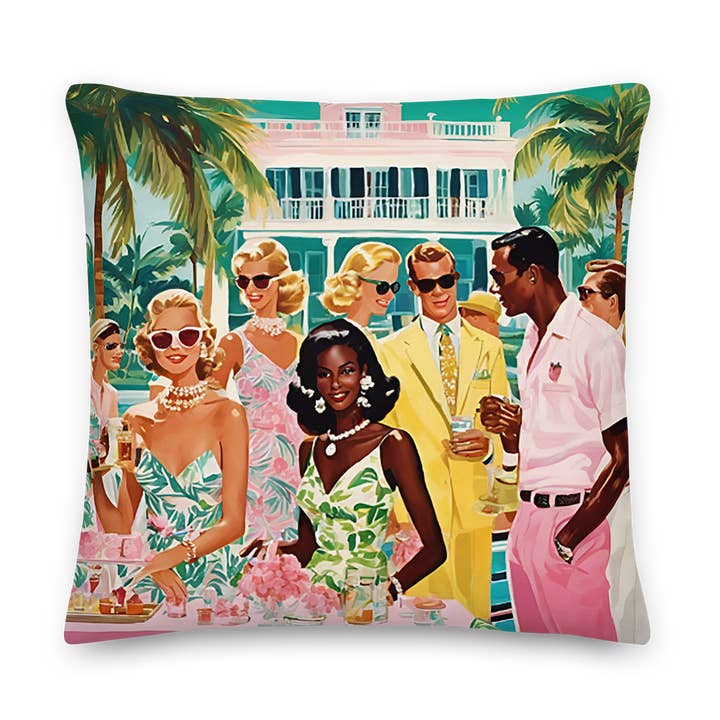 Palm Beach Party Premium Pillow for wholesale by The Happy Fun Shop