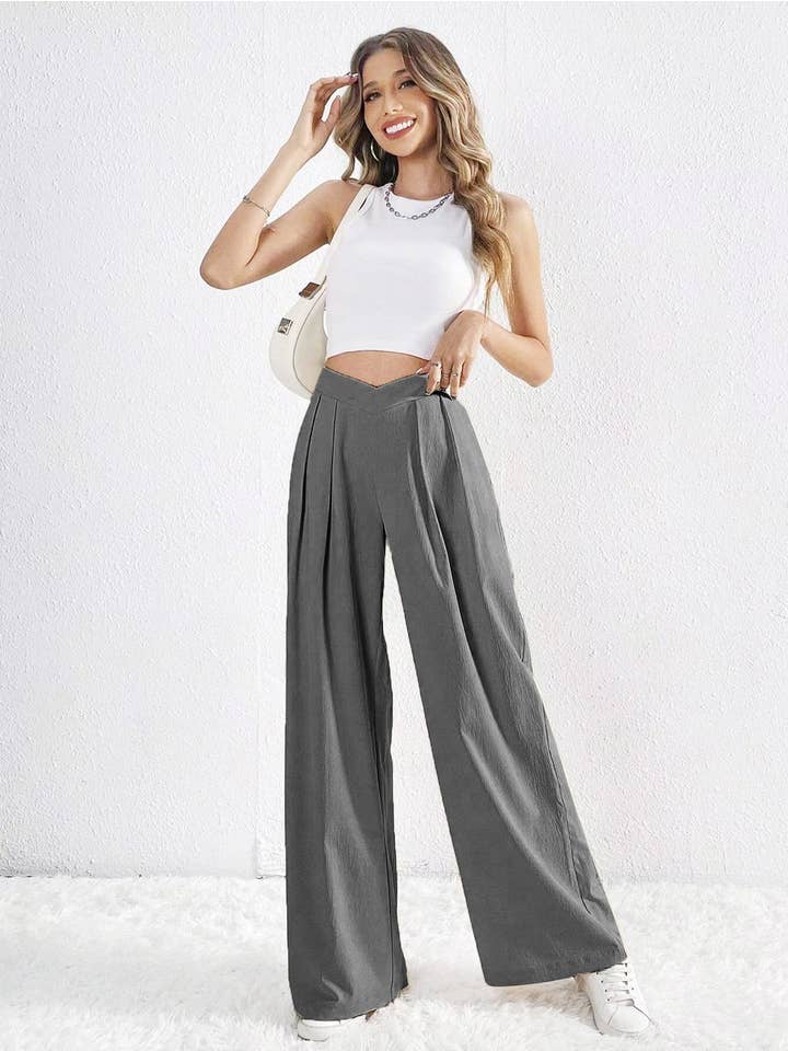 Sweetkama - Wholesale Suit trousers – women's - Ladies Solid Color Wide Leg Suit Pants 6666665