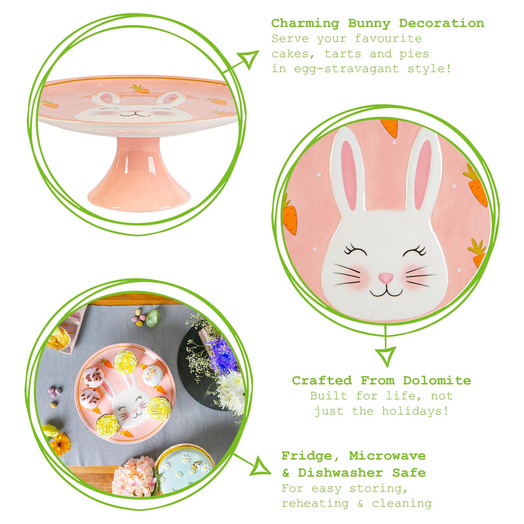 Rinkit Ltd - Wholesale Cake Stand - Nicola Spring Pink Bunny Cake Stand - 27cm - Pink3