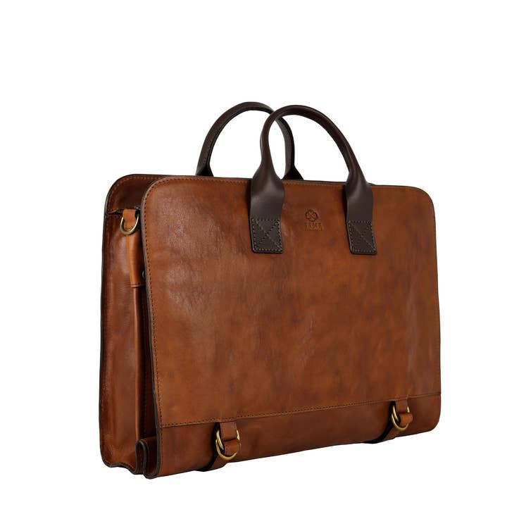 Time Resistance - Wholesale Briefcase - Unisex - Matte Brown Leather Briefcase - Wide Sargasso Sea