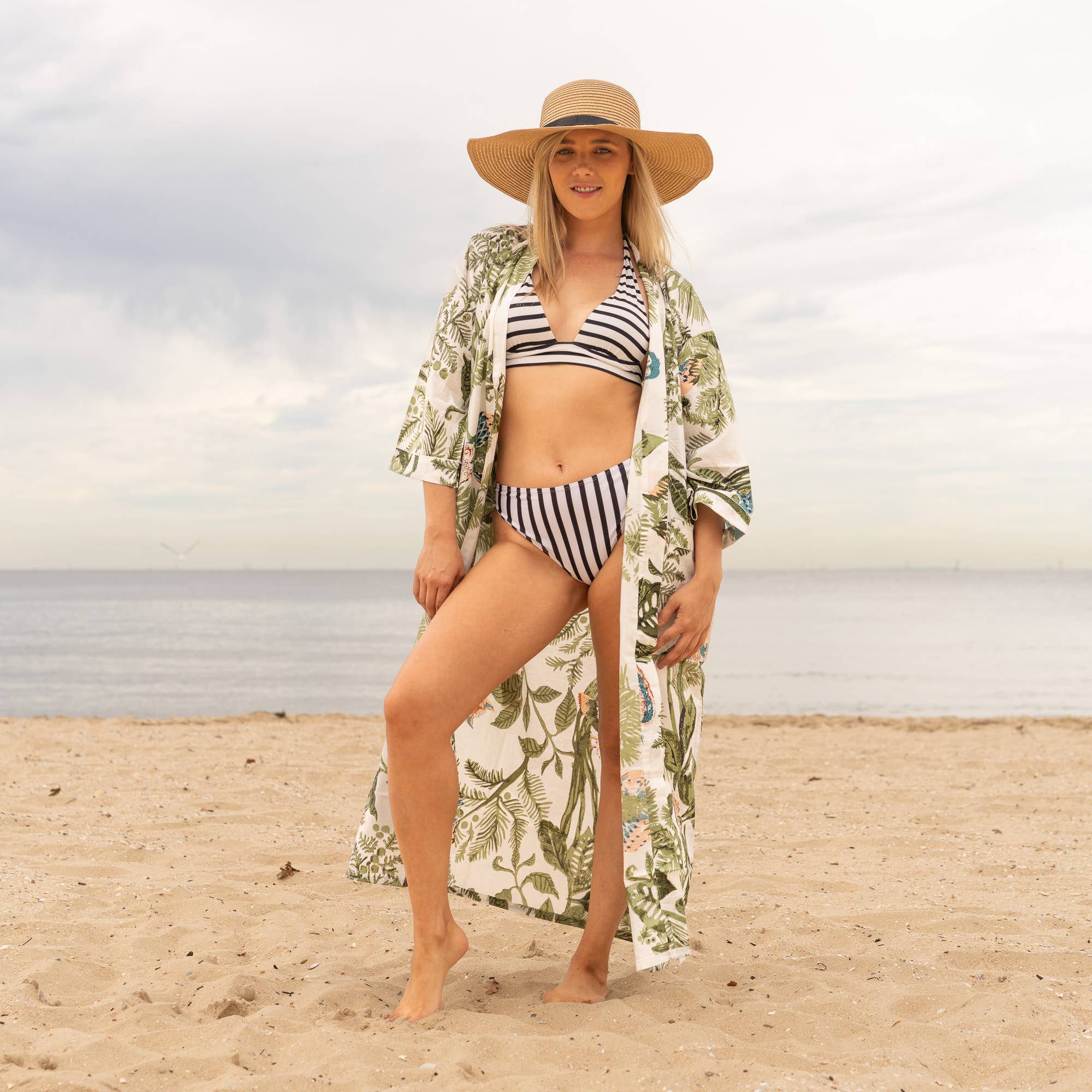 Linen Connections – wholesale Robe – Women's – Cotton Kimono Robe - GREEN OWL2