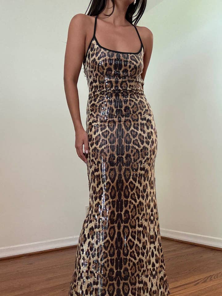 LEOPARD Sequins Scoop Neck Mini Dress for wholesale on Faire