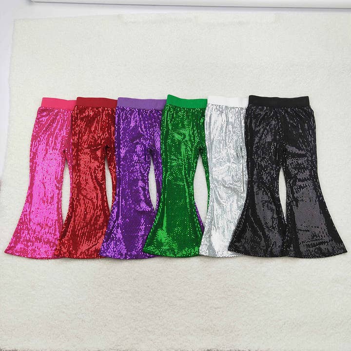 Baby Girls Colorful Sequin Sparkle Bell Bottom Pants for wholesale by Aier Wholesale