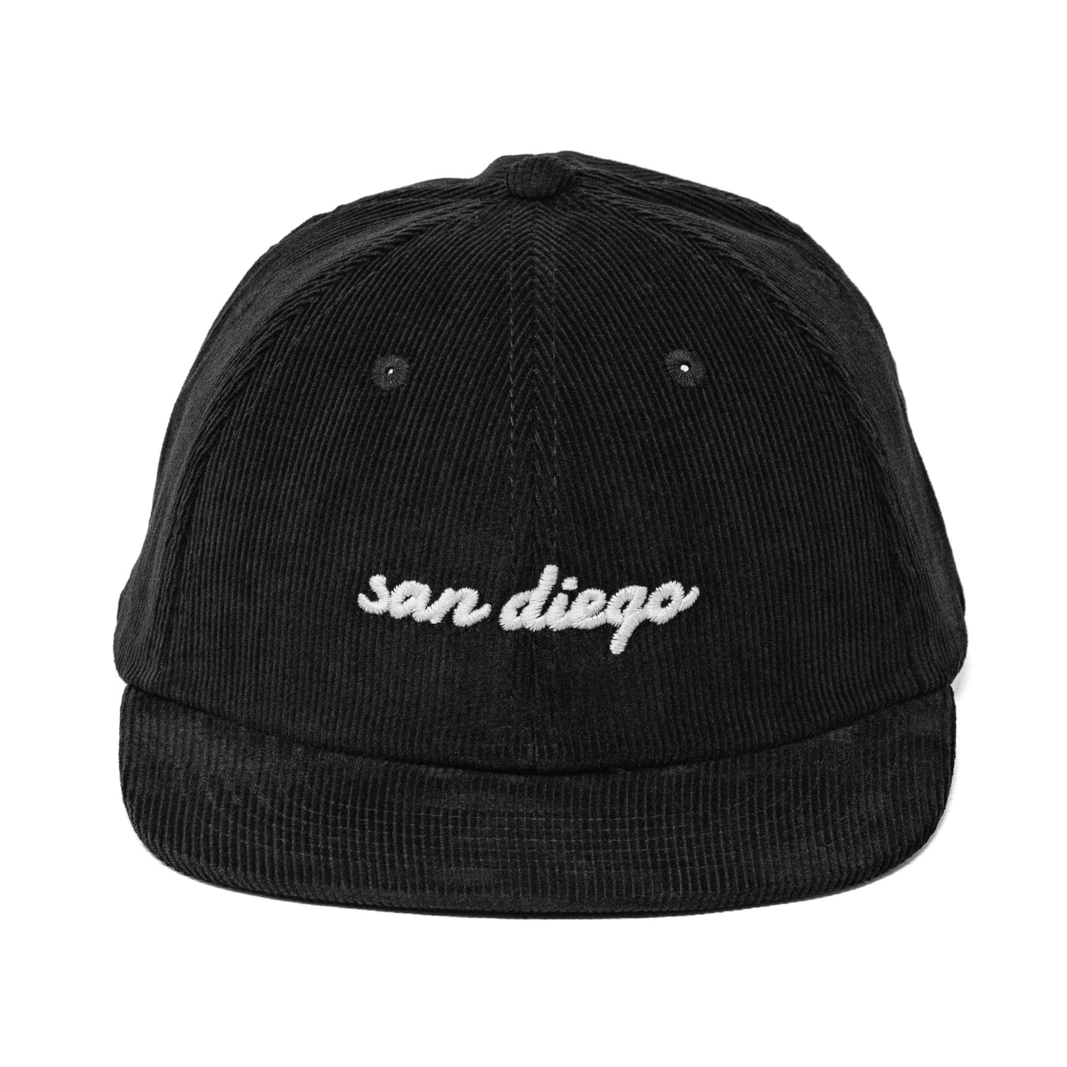 Black San Diego, CA Embroidered Corduroy Snapback Hat for wholesale on Faire1
