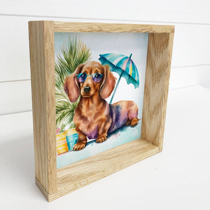Hangout Home - Wholesale Sign - Dauchund Dog Summer Dog Small Canvas Sign- Beach Dog