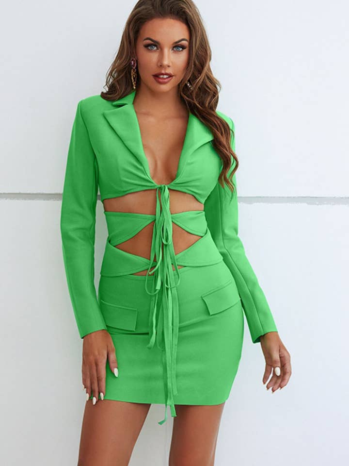 Conjunto de blazer e saia com recorte por atacado de Fashion Quality Boutik