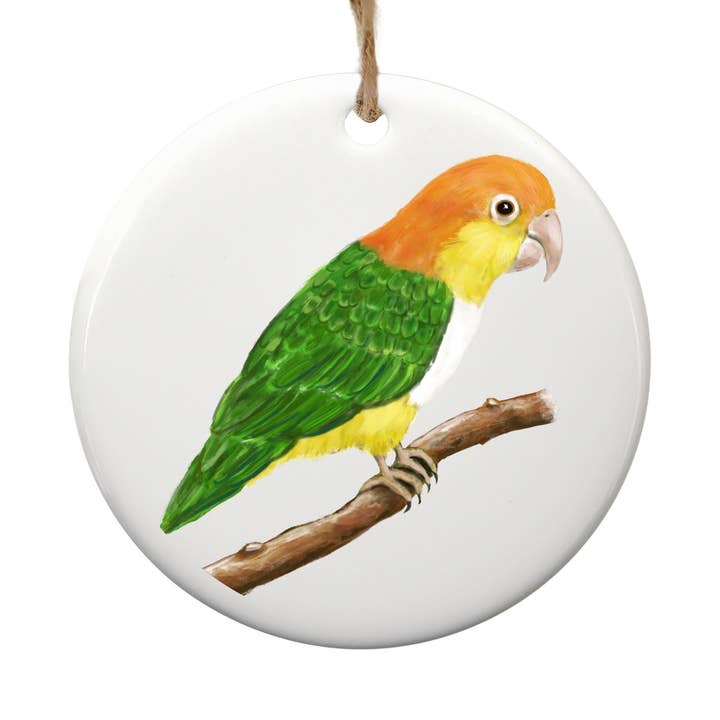 White-Bellied Caique Ceramic Ornament for wholesale by MerikaArt