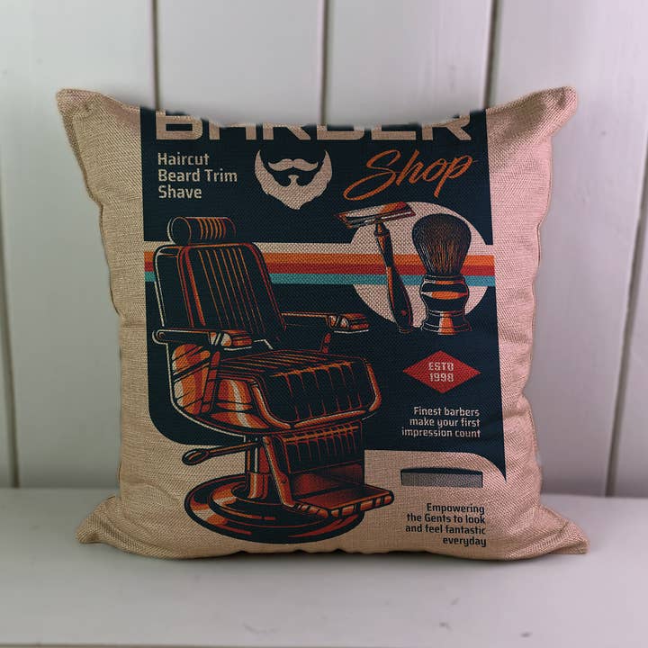 Funda de cojín de lino para silla Barbers Shop para venta al por mayor de Hills Of Fabric