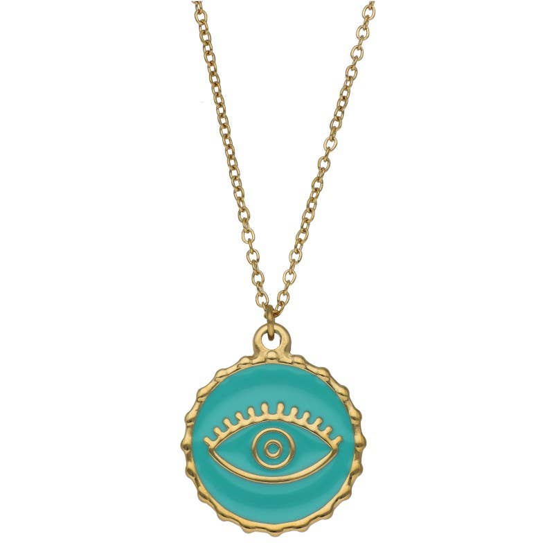 Las Joyas de Amanda - Wholesale Halskettinghanger - Turkse oog ketting in goudkleurig staal met turkooise hanger0