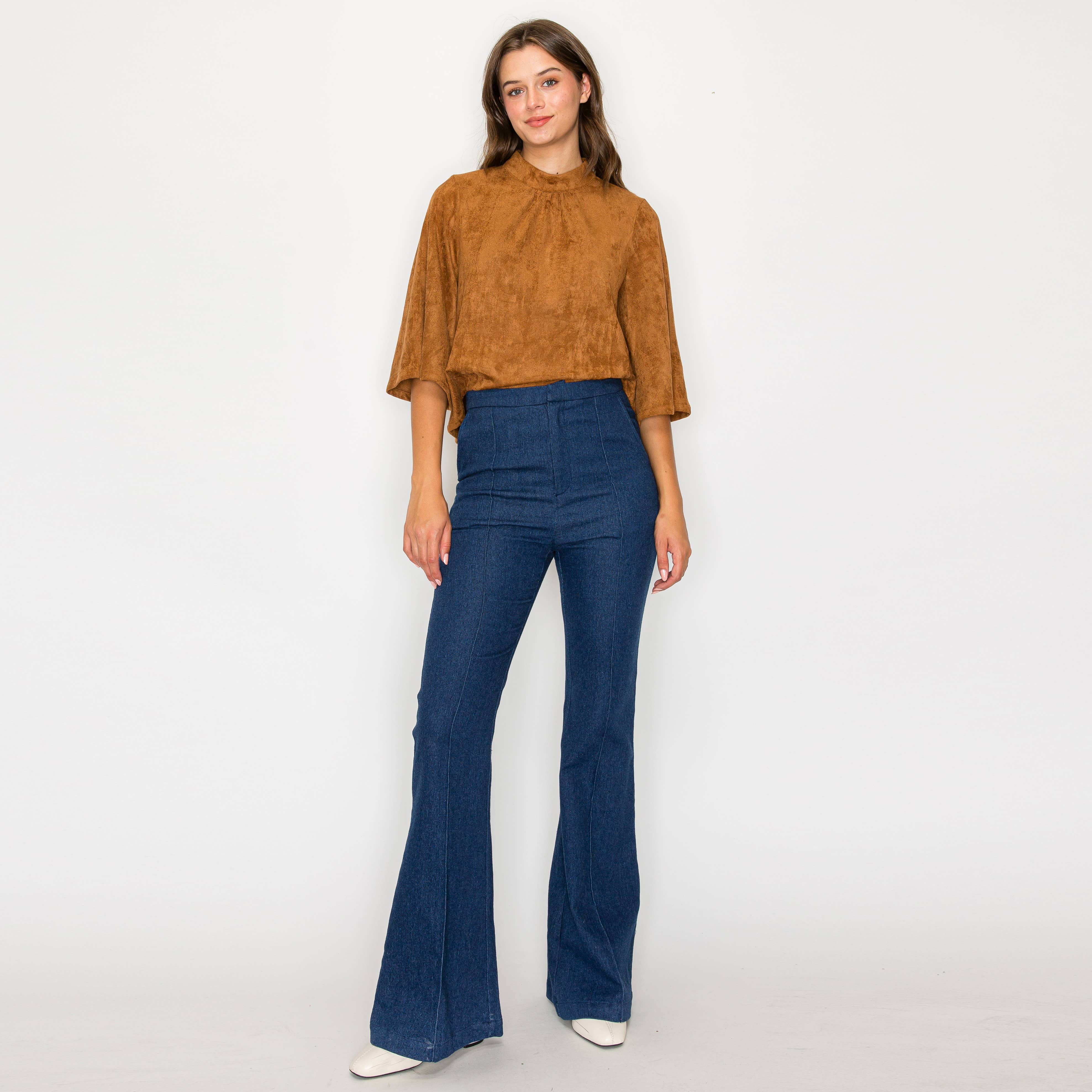 LoveWednesday - Wholesale Blouse - Women's - Bell sleeve camel suede top  - LWT1802 42