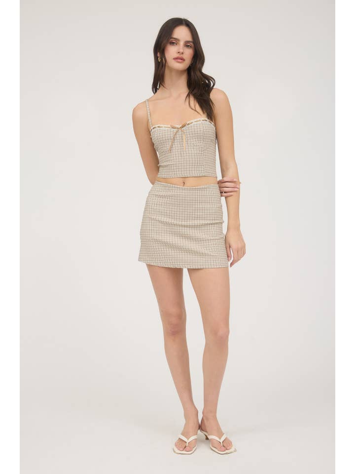 The Workshop Studio – wholesale Blouse – Women’s – PLAID LACE TRIM FRONT TIE SPAGHETTI STRAP CROP TOP11