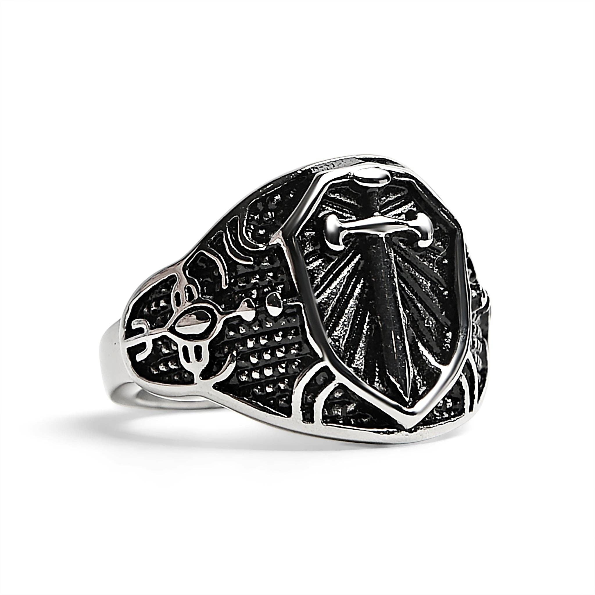 WJW - Wholesale Signet Ring - Stainless Steel Medieval Sword and Shield Signet Ring4