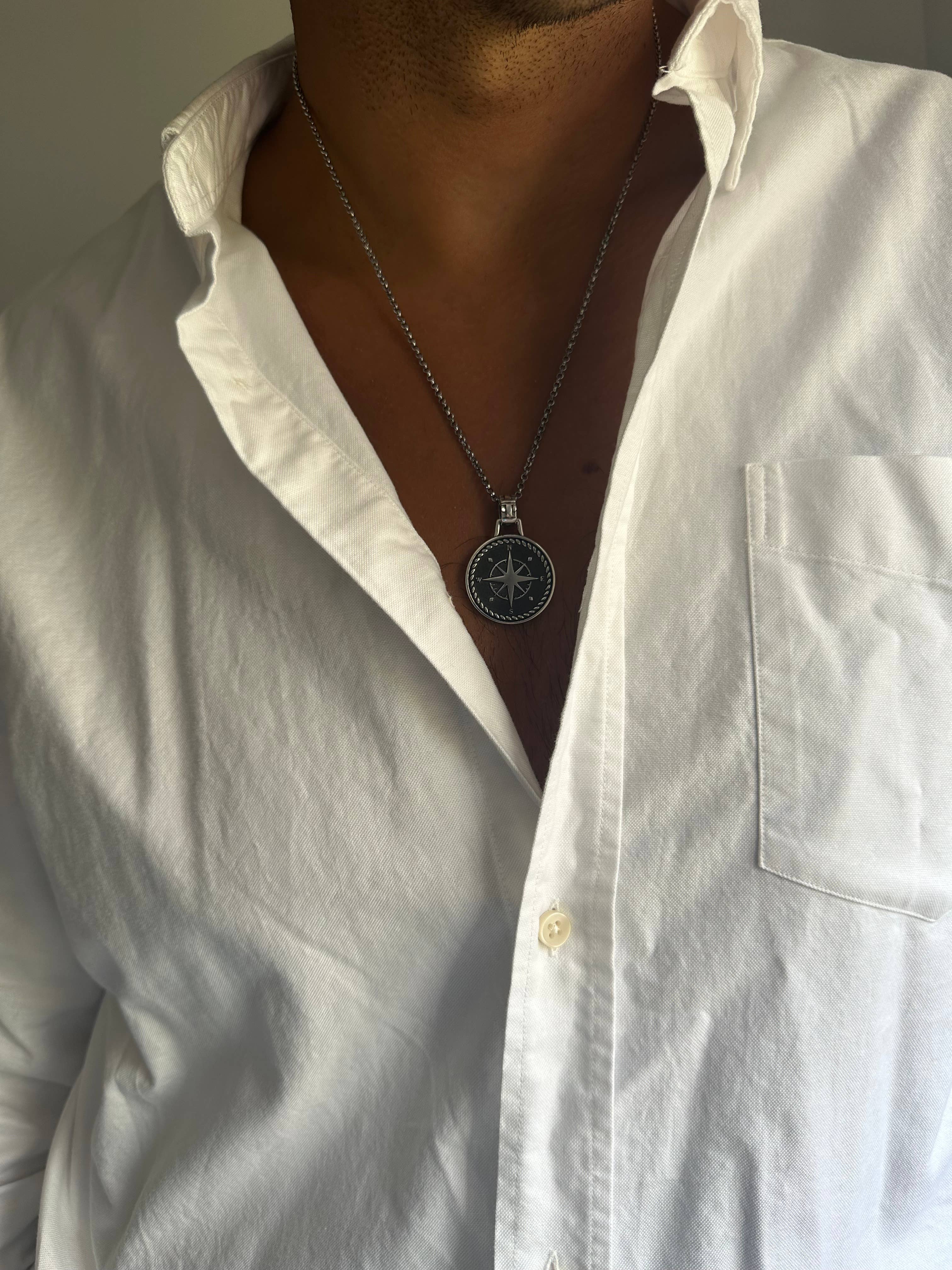 Christina Christi - Vente Colliers à pendentif - Collier Homme en Argent Sterling avec Pendentif Boussole6