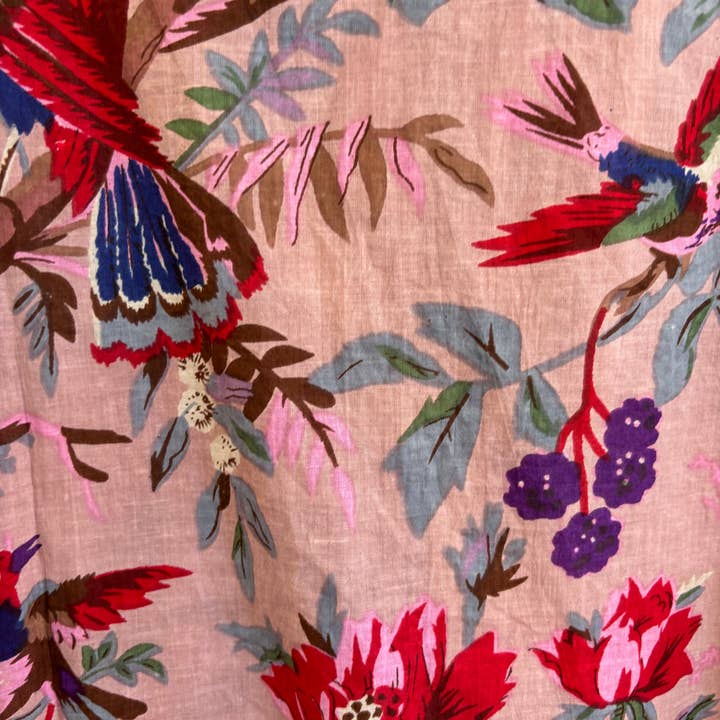 Muno - Wholesale Sleepwear Set - Women's - Light Pink Flowers and Birds Indian Cotton Pyjama Set 1