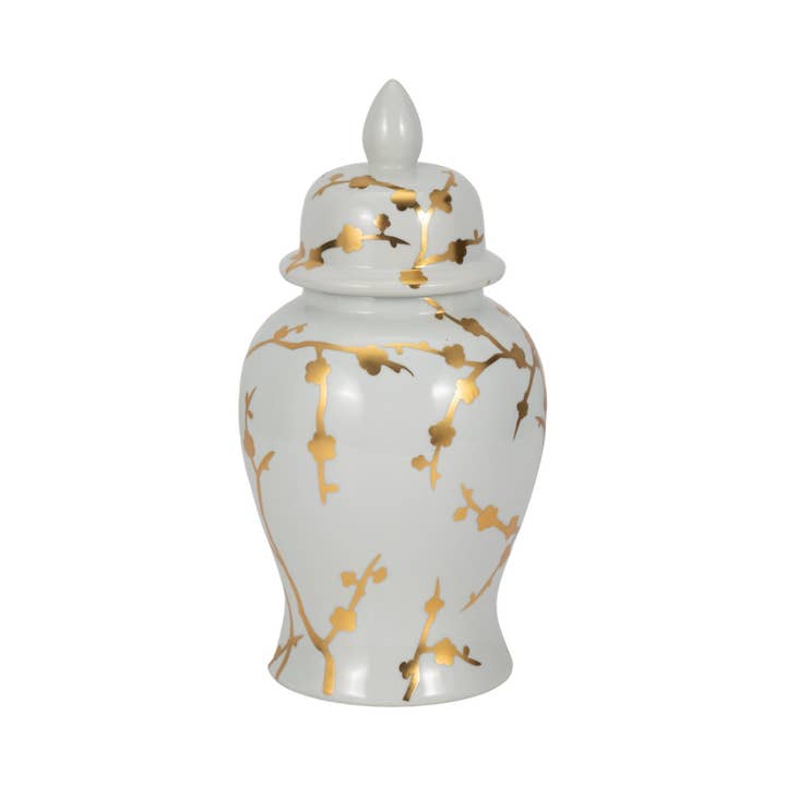 Sagebrook Home - Wholesale Vase - Ceramic Gold Cherry Temple Decorative Vase - White, 14 in.5
