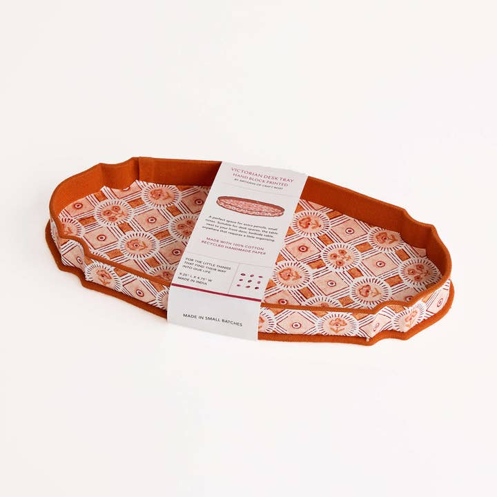 BANDEJA DE ESCRITORIO VICTORIANA IMPRESA A BLOQUE - FLOR DE PRIMAVERA NARANJA para venta al por mayor de Craft Boat