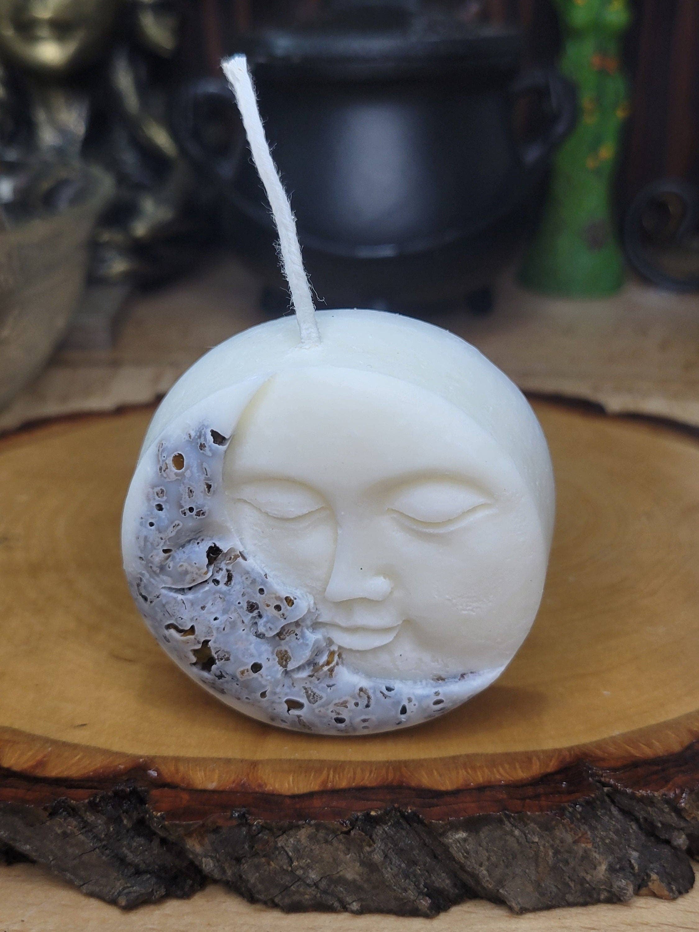 My Magic Place Shop - Wholesale Novelty Candle - Moon and Sun Crystal Candle - Home Decor Candle - Soy Pillar Candle- Moon with Crystal - Ritual Candle5