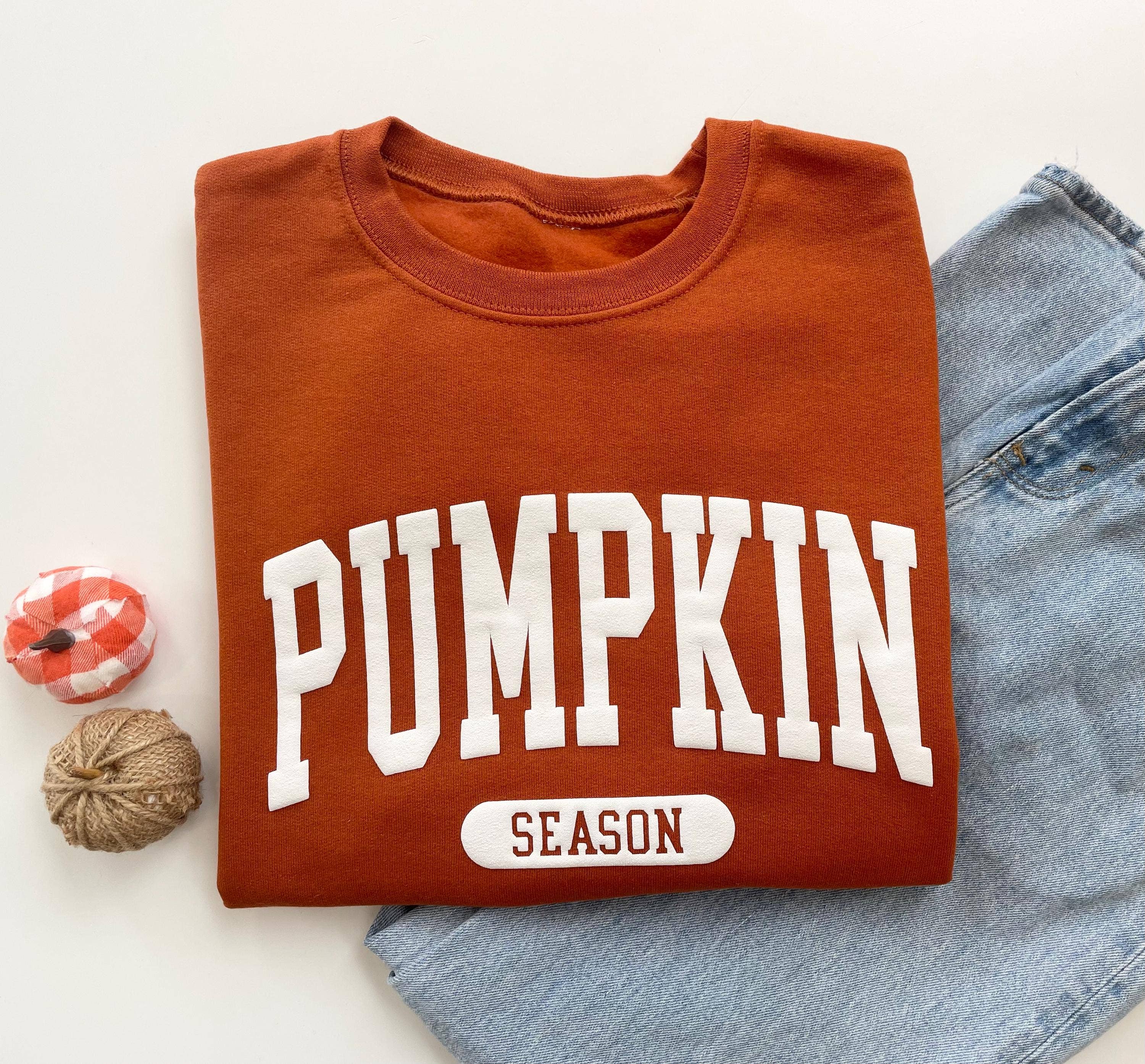 Rust Embossed Fall Pumpkin Season Crewneck Sweatshirt for wholesale on Faire1