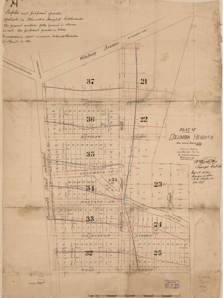 Plano de Columbia Heights: Hon. John Sherman, Fiduciario 1882 para venta al por mayor de Relic Map Co.