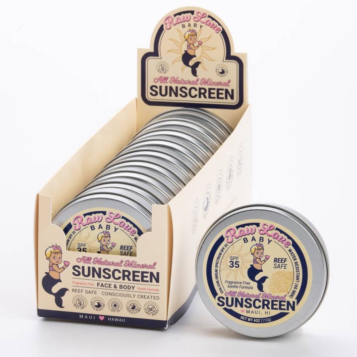 Raw Love Sunscreen - Vendita all'ingrosso Creme solari - Latta di Crema Solare Minerale per Bambini SPF 35 Sicura per la Barriera Corallina, Senza Profumo2