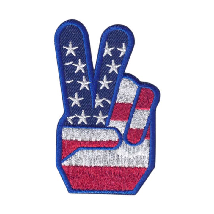 USA Flag Peace Fingers Patch - 6847 for wholesale by Happy Wood Products
