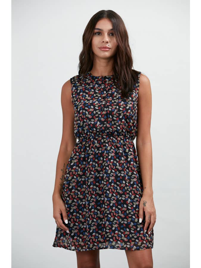 SM WARDROBE – wholesale Dress – Women's – COLORFUL LEAVES PRINT BUTTON UP DRESS