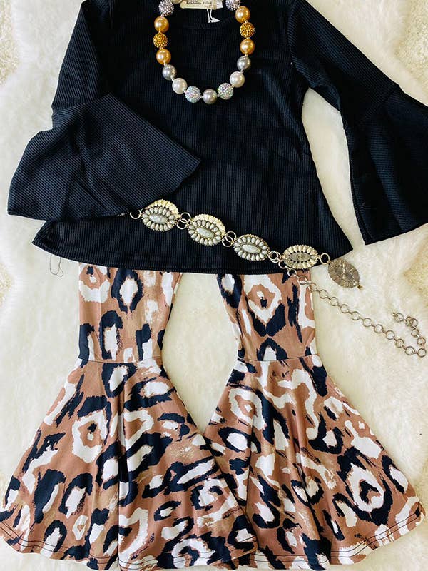 XCH0024-10H Black knit ruffle long sleeve top pant girls set for wholesale by luluclothes