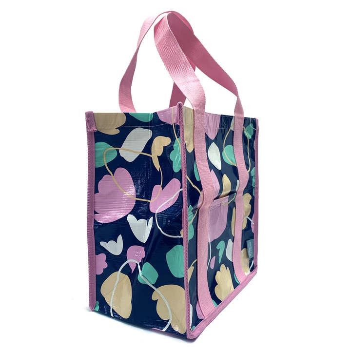 Hello Weekend - Wholesale Grocery/shopping bag - Pink & Aqua Flowers - Daily Market Tote Bag with Pocket5