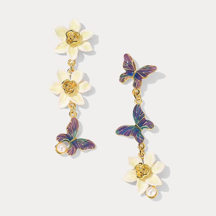 Narcissen Oorbellen Met Vlinder voor wholesale door Verdivine