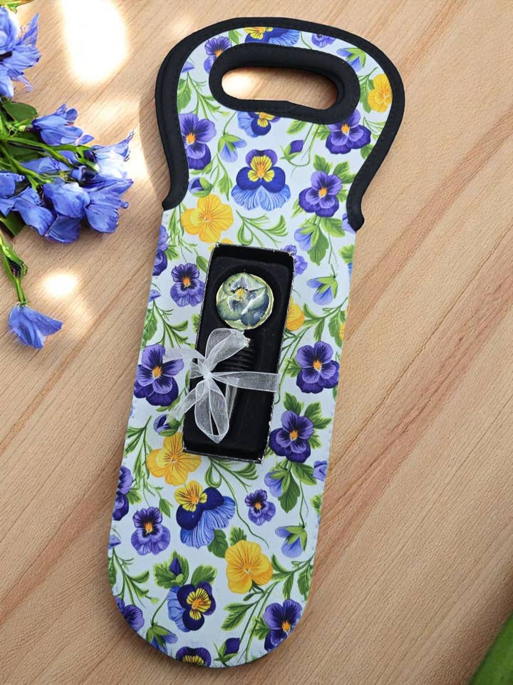 Coffret Cadeau Vin | Bouchon de Vin Violet Jaune Sac à Vin Floral pour la vente par Ciao Bella Jewelry Inc