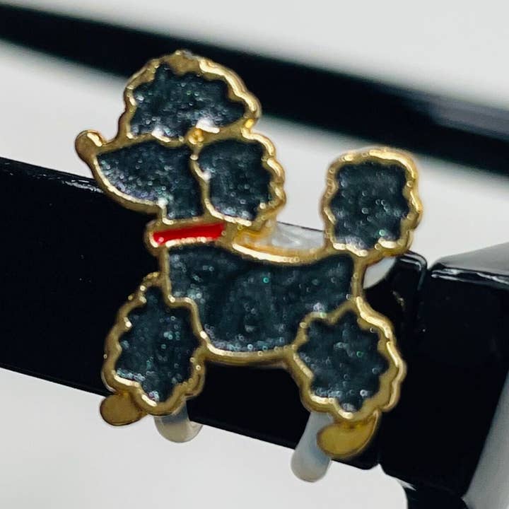 Black Poodle Dog Gold Plated Enamel EyeDeco for wholesale by Cork and Charm