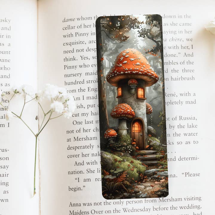 Grazioso segnalibro illustrato con stampa a forma di casetta a forma di fungo, salvapage, regalo per gli amanti dei libri per la vendita all'ingrosso da parte di simply creative