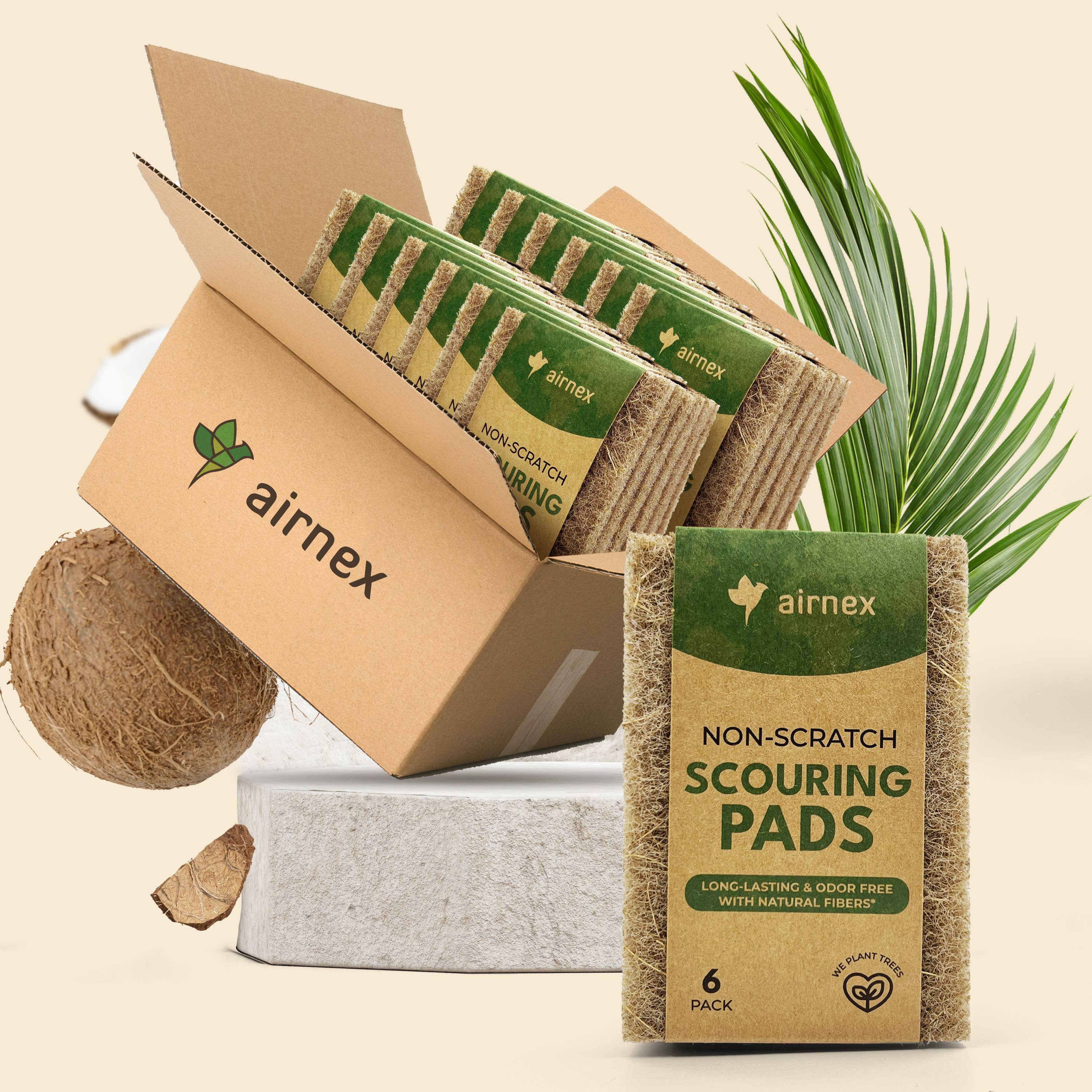 AIRNEX – wholesale Cleaning sponge – Eco Kitchen Cleaning Supplies  - 6 Pack Coconut Scourer6