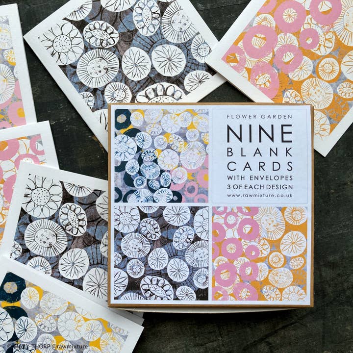 Box of 9 small note cards - FLOWER GARDEN COLLECTION for wholesale by Raw Mixture