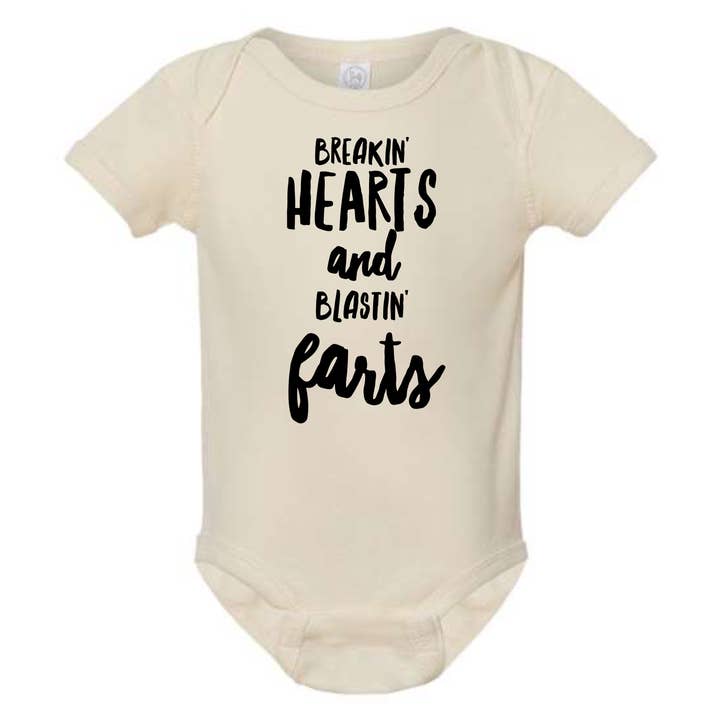 BREAKIN' HEARTS AND BLASTIN' FARTS BABY ONESIE for wholesale by dkhandmade