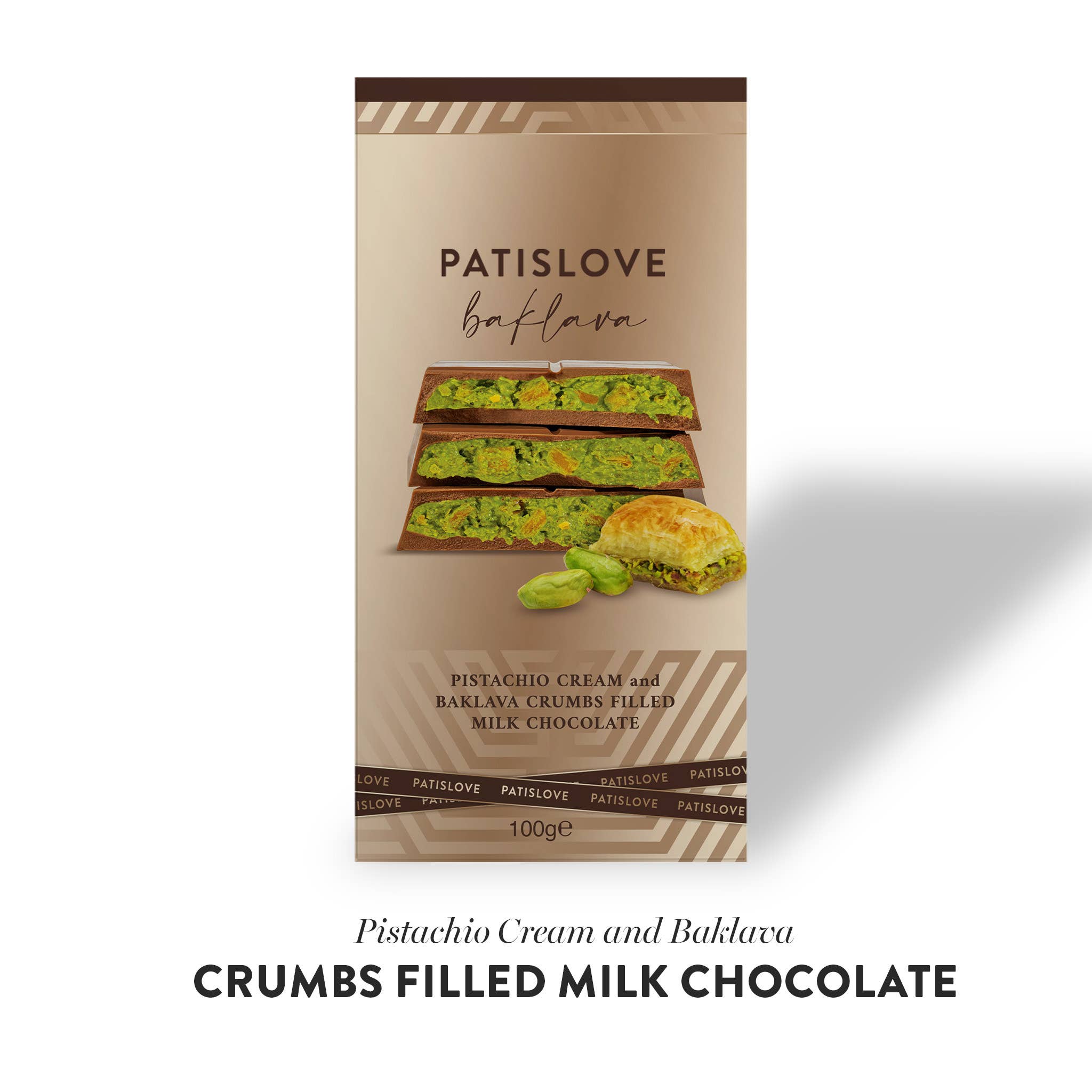 Patislove - Wholesale Chocolate - Pistachio Cream and Baklava Crumbs Filled Milk Chocolate6