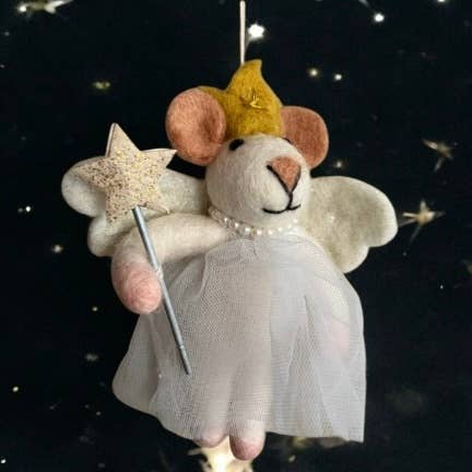 Luna-Leena  - handmade in Nepal - Wholesale Ornament - muis met ster - off white - wolvilt - handgemaakt in Nepal1