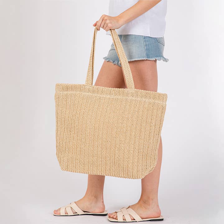 Sensibling Corp. - Wholesale Beach Bag - Solid Crochet Straw Tote Bag / Beach Bag
15
